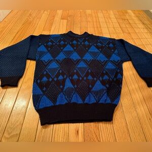 VTG Blue Black Mtn Patterned Metallic Women's Sweater Apres ski cozy vintage